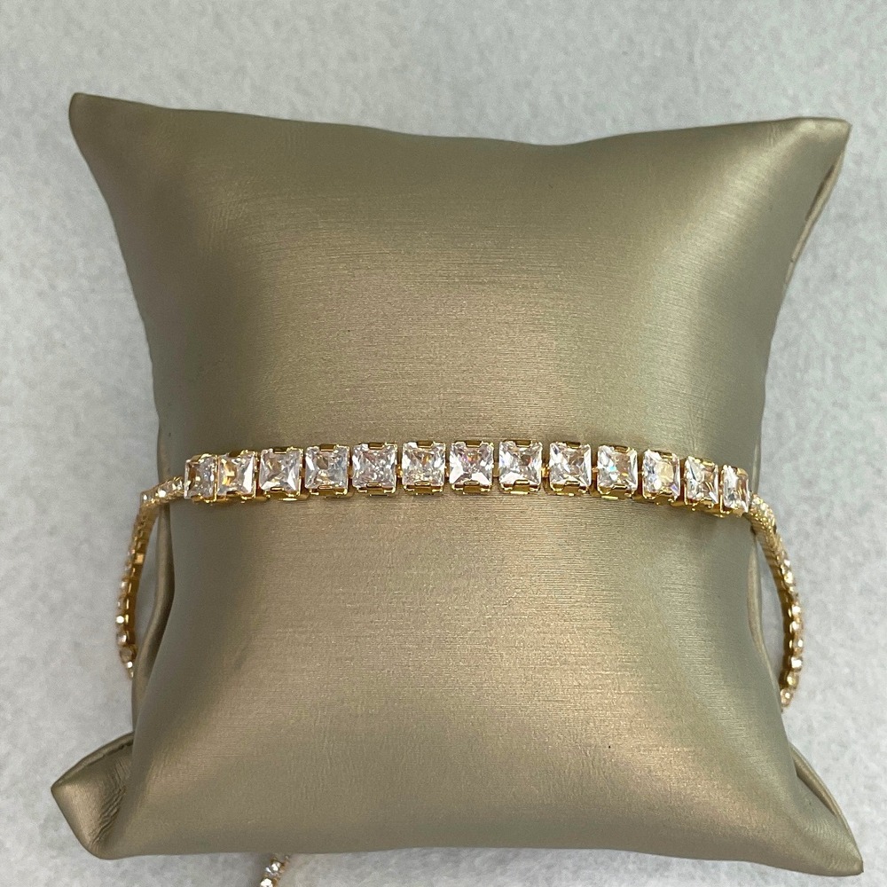 Bracelet Gold Tone Cubic Zirconia Adjustable Bolo Slider Tennis Style New